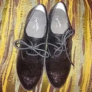 New Seychelles black glittery oxfords
